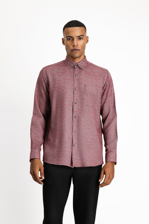 Wine Burgundy Long Sleeve Regular Fit Lumberjack Sport Cotton Button-Down Collar Shirt