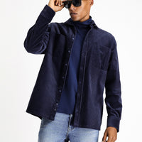 Light Navy Long Sleeve Oversize Cotton Velvet Shirt