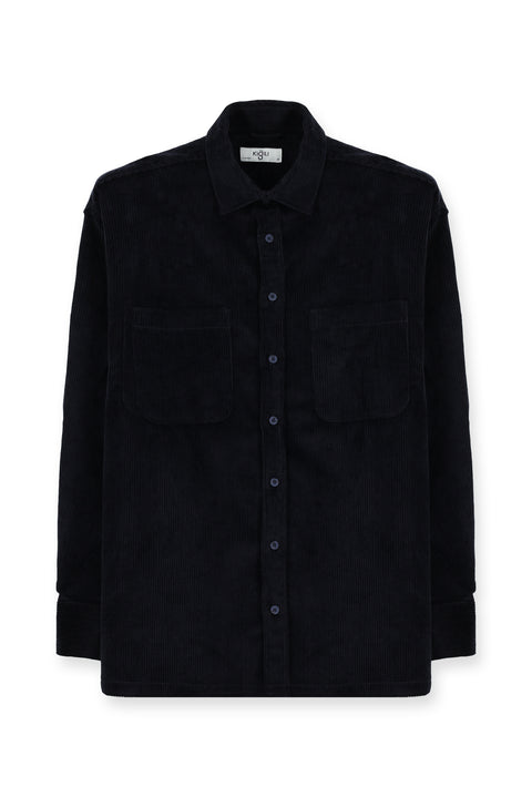 Light Navy Long Sleeve Oversize Cotton Velvet Shirt