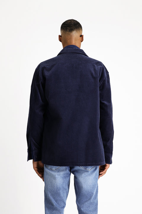 Light Navy Long Sleeve Oversize Cotton Velvet Shirt