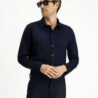 Dark Navy Long Sleeve Regular Fit Cotton Knit Shirt