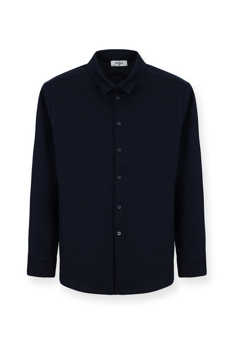 Dark Navy Long Sleeve Regular Fit Cotton Knit Shirt
