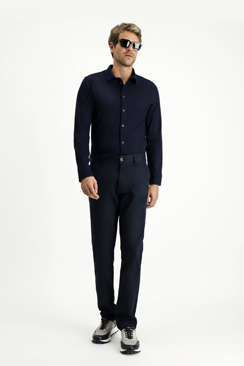 Dark Navy Long Sleeve Regular Fit Cotton Knit Shirt