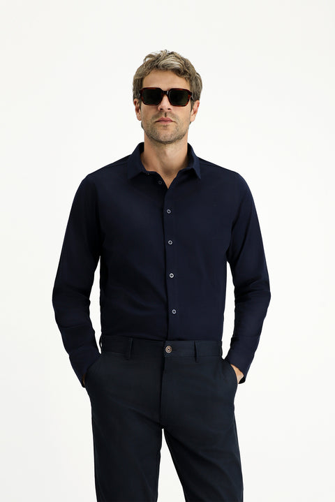 Dark Navy Long Sleeve Regular Fit Cotton Knit Shirt