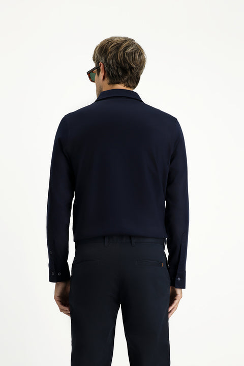 Dark Navy Long Sleeve Regular Fit Cotton Knit Shirt