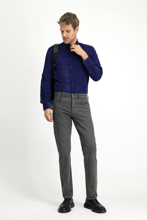 Dark Navy Long Sleeve Regular Fit Sport Button-Down Collar Cotton Velvet Shirt