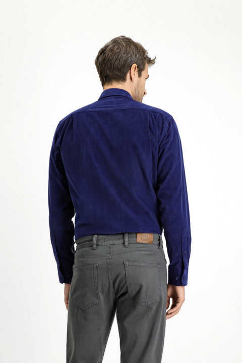 Dark Navy Long Sleeve Regular Fit Sport Button-Down Collar Cotton Velvet Shirt