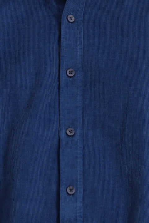 Dark Blue Long Sleeve Regular Fit Sport Button-Down Collar Cotton Velvet Shirt