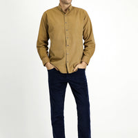 Dark Beige Long Sleeve Regular Fit Sport Button-Down Collar Cotton Velvet Shirt