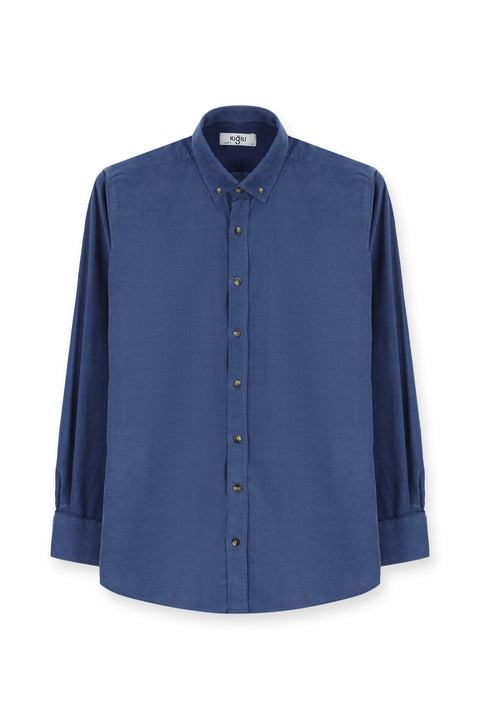 Dark Petrol Long Sleeve Regular Fit Sport Button-Down Collar Cotton Velvet Shirt