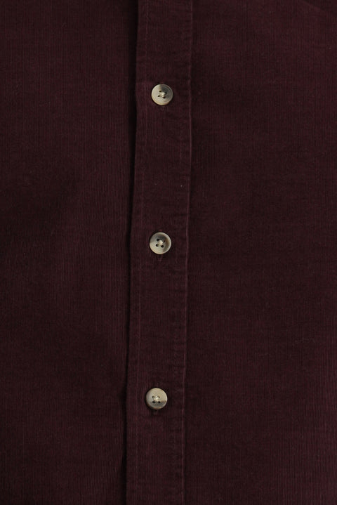 Wine Burgundy Long Sleeve Regular Fit Sport Button-Down Collar Cotton Velvet Shirt
