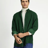 Dark Green Long Sleeve Regular Fit Sport Button-Down Collar Cotton Velvet Shirt