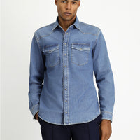 Dark Navy Long Sleeve Regular Fit Cotton Denim Shirt