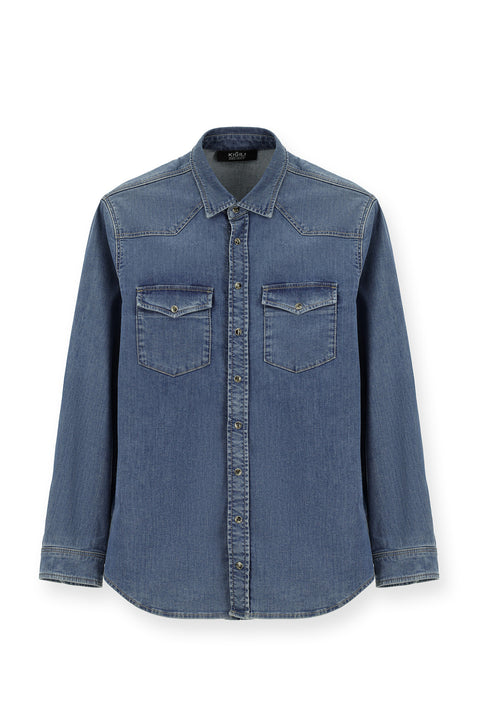 Dark Navy Long Sleeve Regular Fit Cotton Denim Shirt