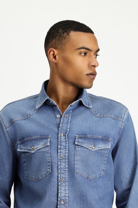 Dark Navy Long Sleeve Regular Fit Cotton Denim Shirt