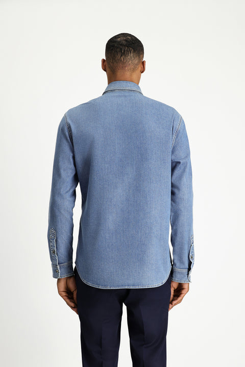 Dark Navy Long Sleeve Regular Fit Cotton Denim Shirt
