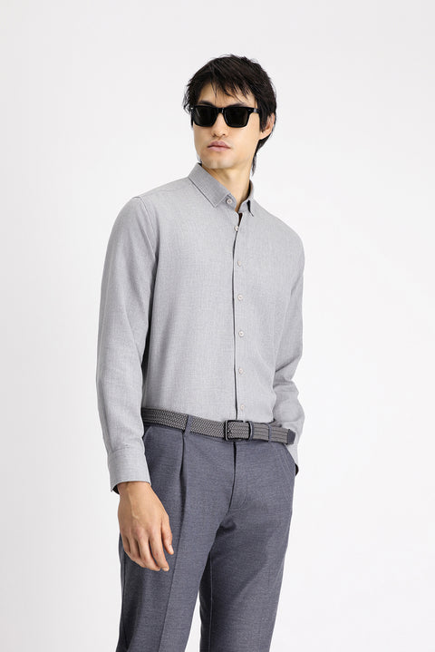Medium Grey Long Sleeve Regular Fit Cotton Easy-Iron Sport Shirt