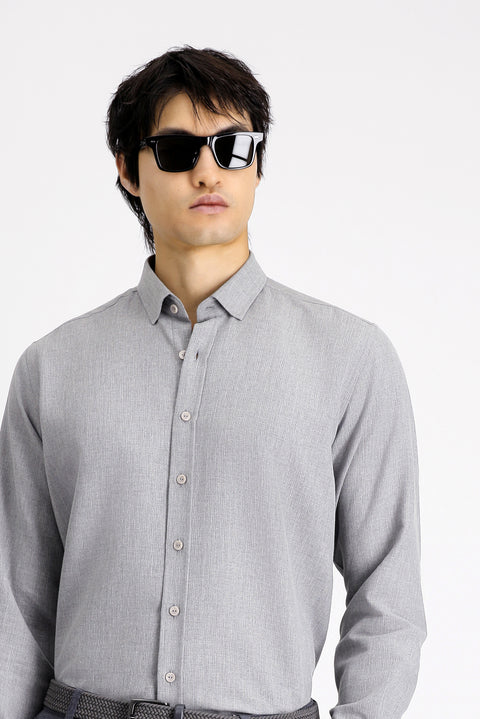 Medium Grey Long Sleeve Regular Fit Cotton Easy-Iron Sport Shirt