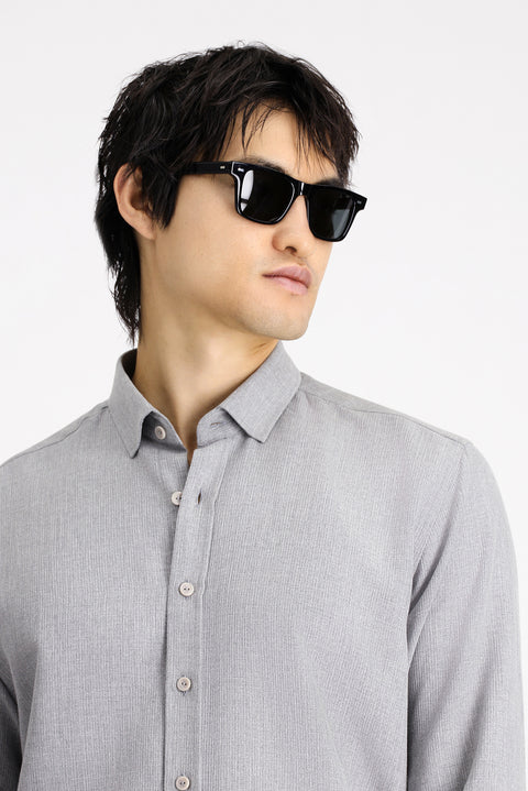 Medium Grey Long Sleeve Regular Fit Cotton Easy-Iron Sport Shirt