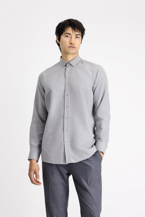 Medium Grey Long Sleeve Regular Fit Cotton Easy-Iron Sport Shirt