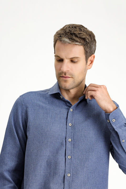 Indigo Long Sleeve Regular Fit Cotton Easy-Iron Sport Shirt