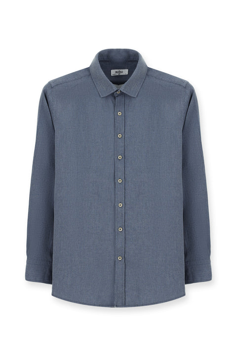 Indigo Long Sleeve Regular Fit Cotton Easy-Iron Sport Shirt