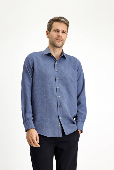 Indigo Long Sleeve Regular Fit Cotton Easy-Iron Sport Shirt
