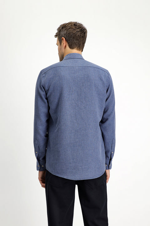 Indigo Long Sleeve Regular Fit Cotton Easy-Iron Sport Shirt