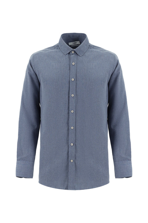 Indigo Long Sleeve Regular Fit Cotton Easy-Iron Sport Shirt