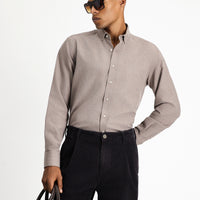 Dark Brown Long Sleeve Regular Fit Cotton Easy-Iron Sports Shirt