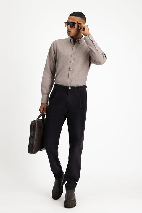 Dark Brown Long Sleeve Regular Fit Cotton Easy-Iron Sports Shirt