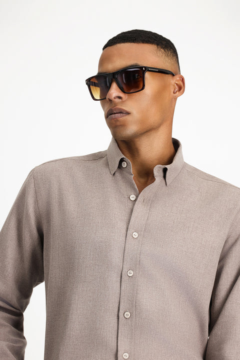 Dark Brown Long Sleeve Regular Fit Cotton Easy-Iron Sports Shirt