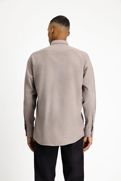 Dark Brown Long Sleeve Regular Fit Cotton Easy-Iron Sports Shirt