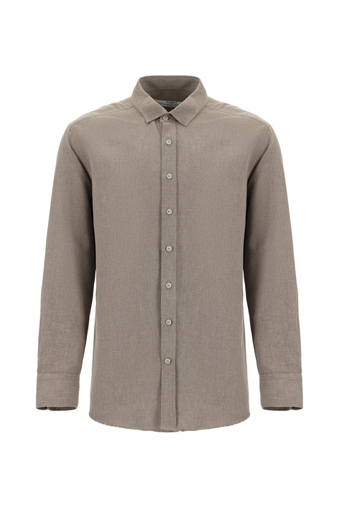 Dark Brown Long Sleeve Regular Fit Cotton Easy-Iron Sports Shirt