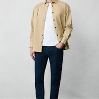 Medium Beige Long Sleeve Oversize Cotton Utility Shirt/Jacket