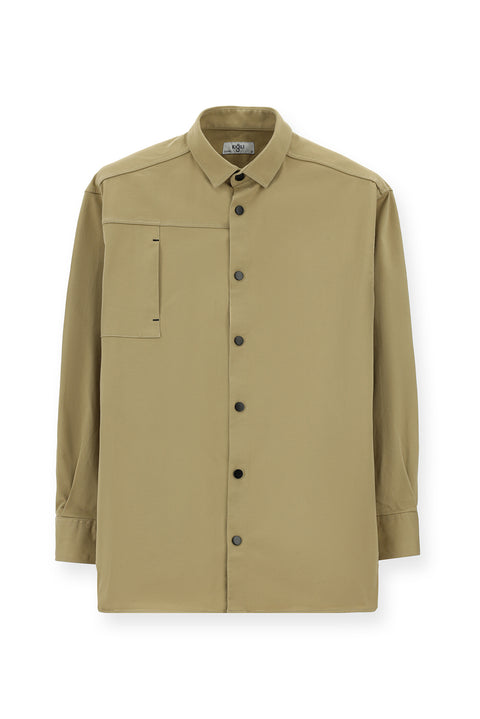 Medium Beige Long Sleeve Oversize Cotton Utility Shirt/Jacket