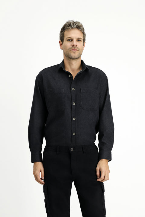 Medium Anthracite Long Sleeve Oversize Cotton Lumberjack Shirt