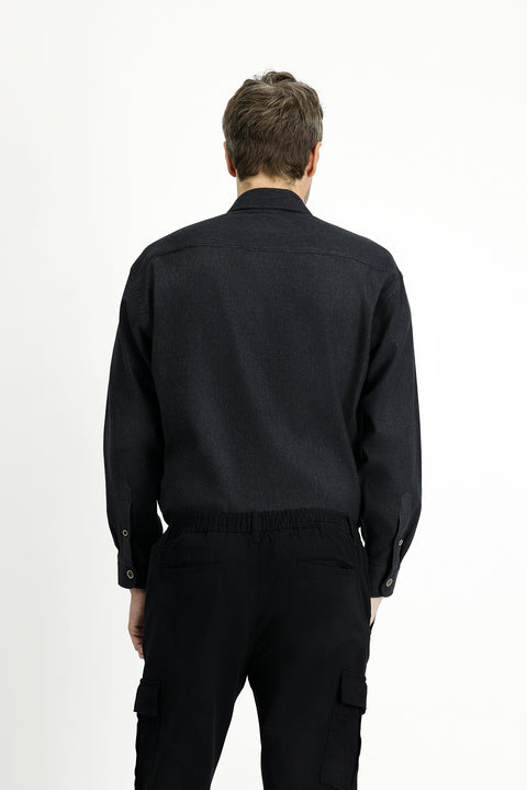 Medium Anthracite Long Sleeve Oversize Cotton Lumberjack Shirt