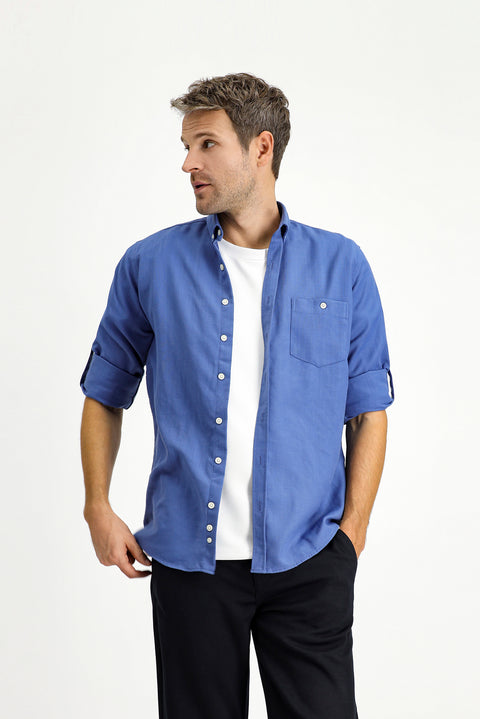 Dark Blue Long Sleeve Regular Fit Sport Button-Down Shirt