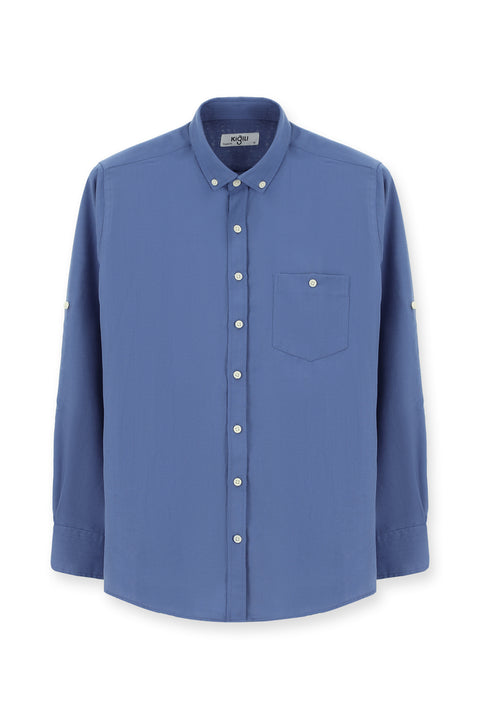 Dark Blue Long Sleeve Regular Fit Sport Button-Down Shirt