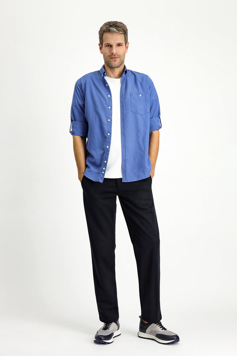 Dark Blue Long Sleeve Regular Fit Sport Button-Down Shirt