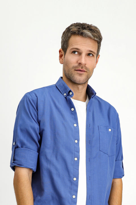 Dark Blue Long Sleeve Regular Fit Sport Button-Down Shirt
