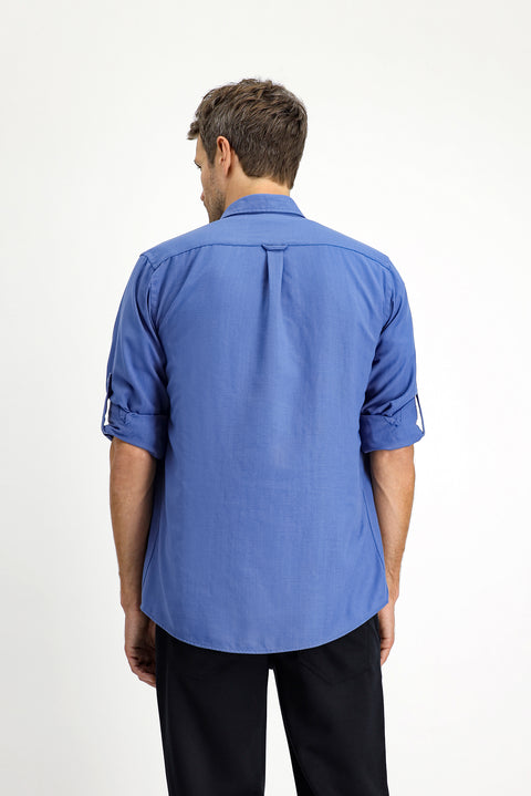 Dark Blue Long Sleeve Regular Fit Sport Button-Down Shirt