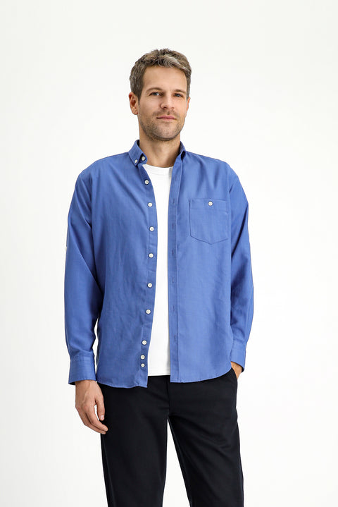 Dark Blue Long Sleeve Regular Fit Sport Button-Down Shirt