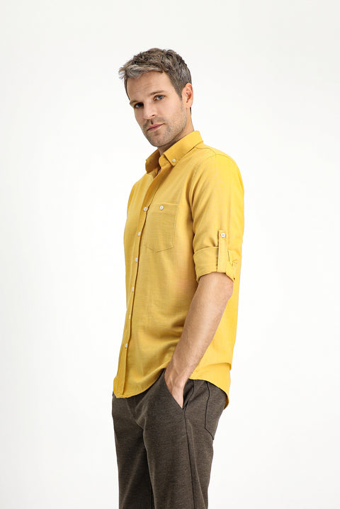 Mustard Yellow Long Sleeve Regular Fit Sport Button-Down Collar Shirt