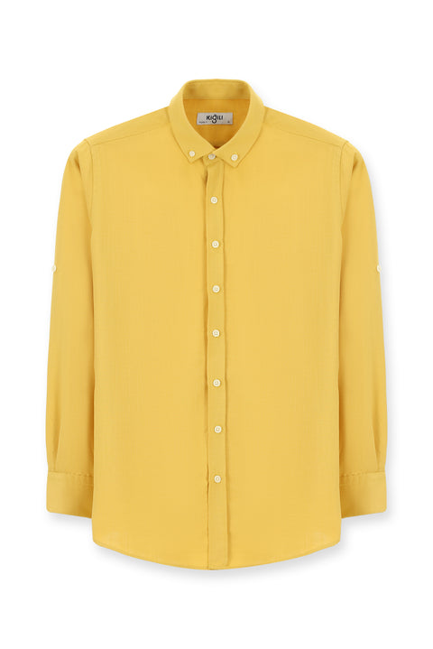 Mustard Yellow Long Sleeve Regular Fit Sport Button-Down Collar Shirt