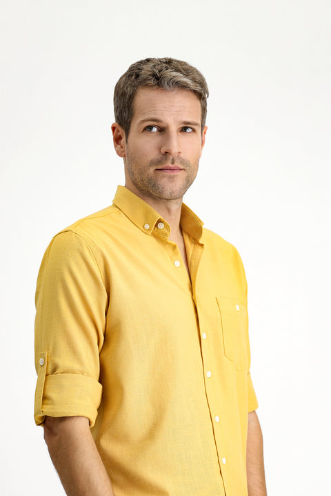 Mustard Yellow Long Sleeve Regular Fit Sport Button-Down Collar Shirt