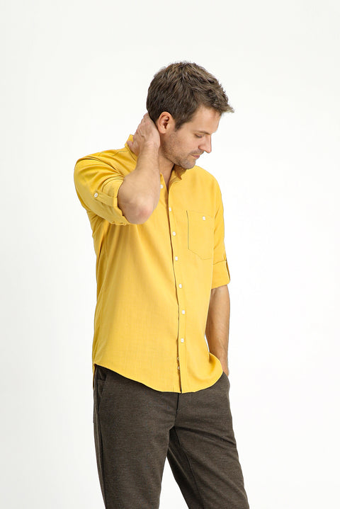 Mustard Yellow Long Sleeve Regular Fit Sport Button-Down Collar Shirt