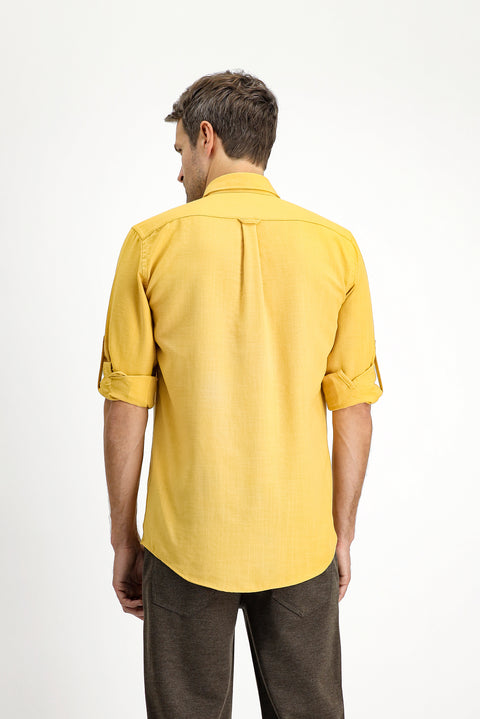 Mustard Yellow Long Sleeve Regular Fit Sport Button-Down Collar Shirt