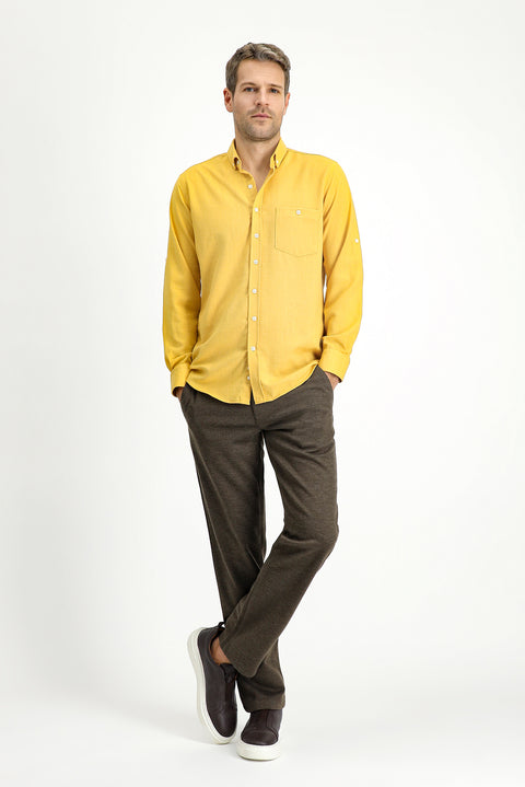 Mustard Yellow Long Sleeve Regular Fit Sport Button-Down Collar Shirt